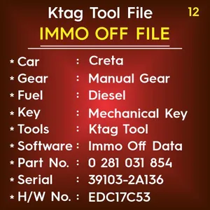 Creta Diesel Manual Gear EDC17C53 Mechanical Key Immo Off Data Ktag Tools