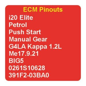 ECM Pinouts i20 Elite Petrol G4LA Kappa 1.2L Push Start Manual Gear Me17.9.21 BIG5 0261S10628 391F2-03BA0