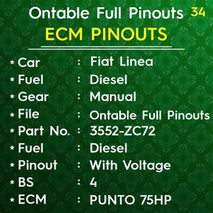Fiat Linea PUNTO 75HP BS4 Diesel ECM Ontable Full Pinouts 3552-ZC72