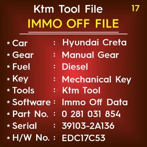 Hyundai Creta Diesel Manual Gear EDC17C53 Mechanical Key Immo Off Data Ktm Tools 0281031854