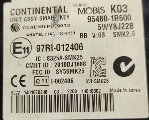 Hyundai Verna Automatic Petrol Neutral File vvdi Program Tool Smart Key Unit 95480-1R600