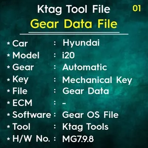 Hyundai i20 Automatic Petrol Gear Data File Mechanical key MG7.9.8