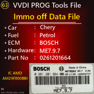 Immo Off Chery Petrol ME7.9.7 0261201664 AMD AM29F800BBI IC Data VVDi Prog Tools File
