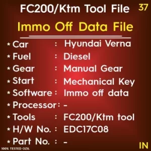 Immo Off Data Hyundai Verna Manual Gear Diesel Mechanical key Start EDC17C08 Tools FC200 file