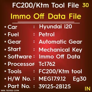 Immo Off Data Hyundai i20 Petrol Automatic Gear Mechanical Key Start MEG17.9.12 Part No 39125-2B125 Kefico EG30 KT200 tool file Processor TC1762