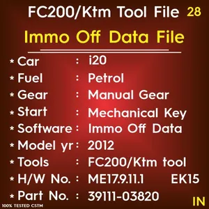 Immo Off Data i20 ME17.9.11.1 Petrol Manual Gear Mechanical Key Start EK15 39111-03820 Model 2012 Ktm tool file