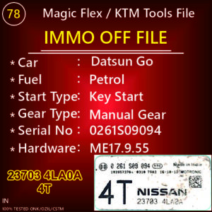 Immo Off File Datsun Go Petrol Mechanical Key Manual Gear 0261S09094 ME17.9.55 23703 4LA0A 4T Magic Flex And KTM Tools File