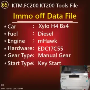 Immo Off File Mahindra Xylo H4 BS4 Mhawk Engine Diesel Manual Gear Key Start EDC17C55 ktm fc200 kt200 Tools File