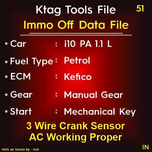 Immo Off File i10 PA Petrol 1.1L KEFICO Manual Gear Mechanical Key Start Ktag Tools FIle