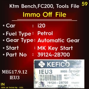 Immo Off File i20 Petrol Automatic Gear Mechanical Key Start MEG17.9.12 IEU3 39124-2B700 TC1766 ktm Bench tools