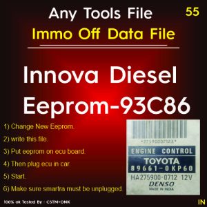 Immo off File Innova Diesel 93C86 Eeprom 89661-0KP60 HA275900-0712 12V ny ic Reader Use