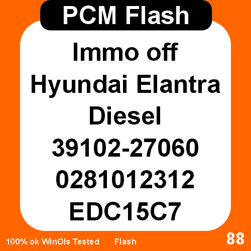 Immo off Hyundai Elantra Diesel 39102-27060 0281012312 EDC15C7 Pcm Flash