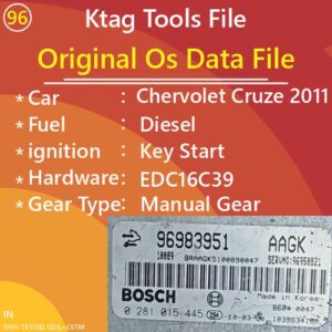 OS Data File Chervolet Cruze 2011 Model Diesel Key Start EDC16C39 Ktag Tools File