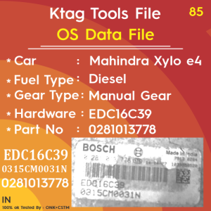 OS Data File Mahindra Xylo e4 Diesel Manual Gear Key Start EDC16C39 0281013778 0315CM0031N Ktag Tools File
