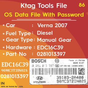 OS Data File With Password Verna 2007 Diesel Manual Gear Key Start 0281013397 EDC16C39 39103-2A400 90MC3T2IN02S ktag tools file