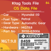 OS Data File i10 Petrol Automatic Gear 39110-03006 MG7.9.8 0459 Ktag Tools File