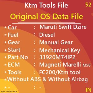Original OS Data Maruti Swift Dzire VDI Diesel Manual Gear Mechanical Key Start without ABS And without Airbag Magneti Marelli 33920M74lP2 with M58 ktm tool file