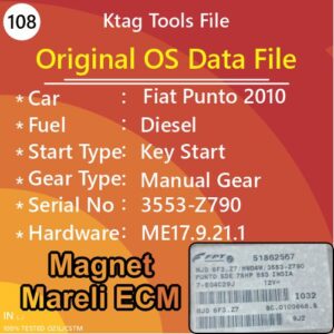 OS Data File Fiat Punto 2010 Diesel Key Start Manual Gear SDE 75HP Bs3 3553-Z790 7-B04C29J Io32 51862567 Ktag Tools File