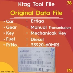 Original Data File Ertiga Diesel Manual Transmission Mechanical Key Start Part no 33920-60MR1 Flash ic no S29 KI MJD 6S4.M4 Ktag tools file