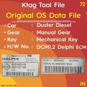 Original OS Data Duster Diesel Manual Transmission Mechanical Key Start Ktag Tool File DCM1.2 Delphi ECM