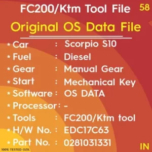 Original OS Data File Scorpio S10 Manual Gear Diesel Mechanical Key Start EDC17C63 Part No 0281031331 Tools KTM file
