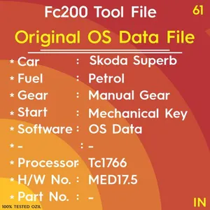 Original OS Data File Skoda Superb Petrol Manual Transmission Mechanical Key MED17.5 TC1766 Tools FC200