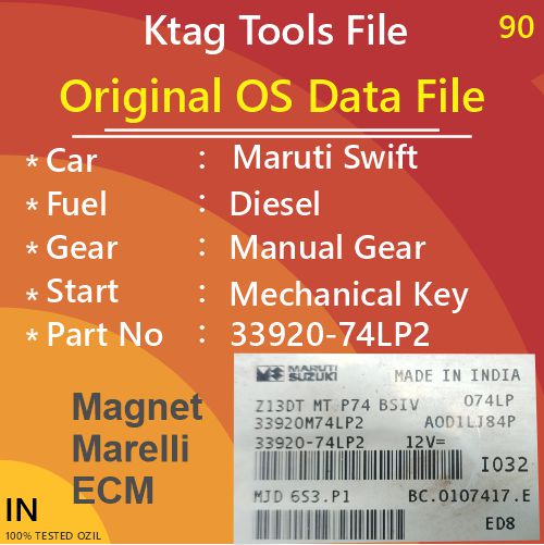 Original OS Data Maruti Swift Magnet Marelli Diesel Manual Gear Mechanical Key Start 33920-74LP2 IO32 Z13DT MT P74 BSIV 33920M74LP2 ktag tool file