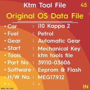 Original OS Data i10 Kappa2 Petrol Automatic Gear Mechanical Key MEG17.9.12 39110-03606 ktm tool file