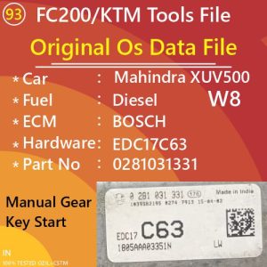 Original Os Data File Mahindra XUV500 W8 EDC17C63 0281031331 Diesel Manual Gear Mechanical Key Start 4CYL KT200 Tools