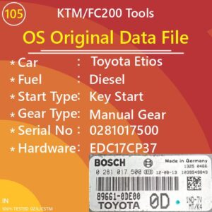 Os Data File Toyota Etios Diesel Manual Gear Key Start EDC17CP37 0281017500 89661-0DE00 OD 1325 0466 ktm and fc200 tools file