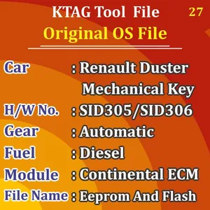 Renault Duster Automatic Diesel OS Flash And Eeprom file Ktag tool Continental ECM SID306