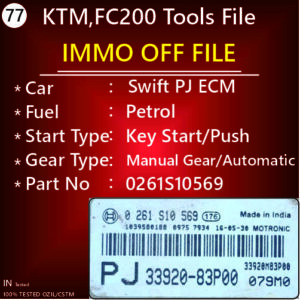 Swift Petrol PJ ECM Immo off file 0261S10569 33920-83P00 ktm kt200 fc200 tools file