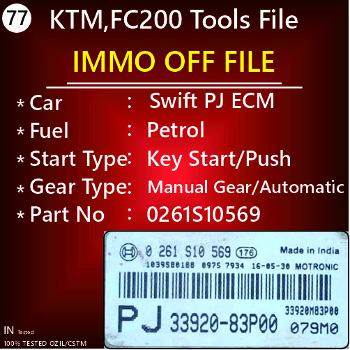 Swift Petrol PJ ECM Immo off file 0261S10569 33920-83P00 ktm kt200 fc200 tools file