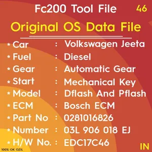 Volkswagen Jetta Original OS Data Diesel Automatic Gear Mechanical Key EDC17C46 FC200 Tools File 0281016826 03L 906 018 EJ Bosch ECM