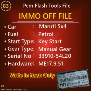 Immo off Maruti SX4 Petrol 0261s04530 me17.9.51 33910-54L20 PCM Flash tools