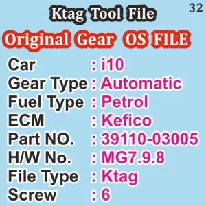 i10 AUTOMATIC 39110-03005 6 SCREW ORIGINAL Gear OS FILE