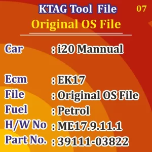 i20 Petrol Mannual Small ECM Ktag Original OS Eeprom And Flash File ME17.9.11.1 EK17 39111-03822