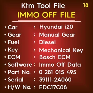 immo off hyundai i20 diesel manual gear mechanical key EDC17C08 39111-2A060 0281015495